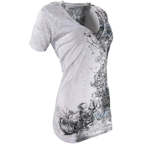 Archaic by Affliction Women's T-shirt Perception Biker Tattoo - Picture 5 of 5